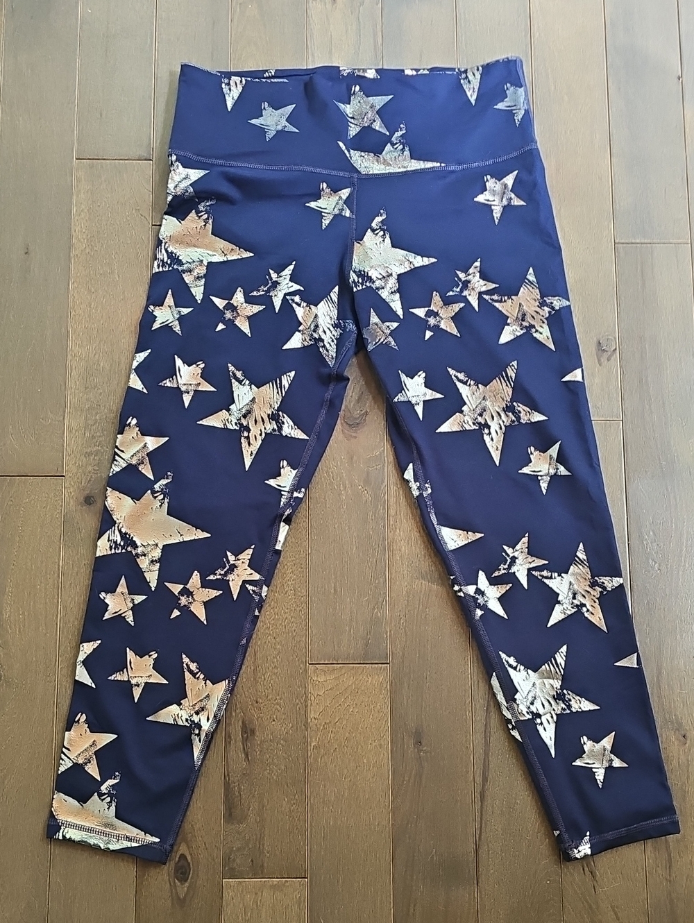 Aerie 3/4 Leggings, Large, Navy with Metallic Star Accents